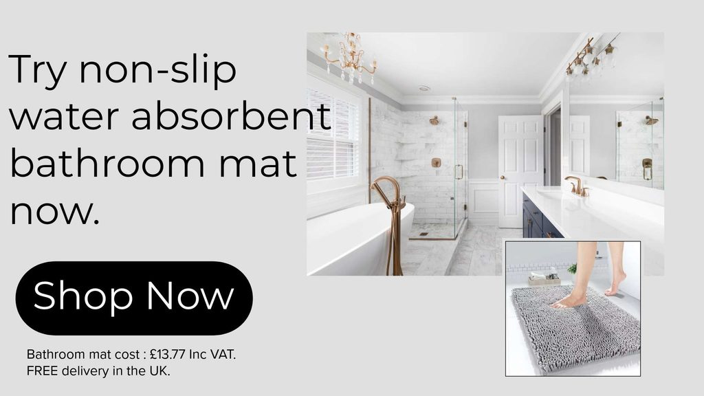 buy now non-slip water absorbent bathroom mat availabel at £13.77 free UK delivery